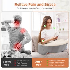 NPET Reading Pillow Couch Lap Desk for Gaming, Memory Foam Arm Rest Pillow with Washable Cover, Arm Desk Pillow with 2 Side Pockets & Cup Holders for Unisex Gaming, Reading & Working on Bed Sofa Floor