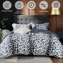 MILDLY 100% Long Staple Cotton Duvet Cover Set Leopard Print Designed Pattern Comforter Cover Set White & Black Cheetah Animal