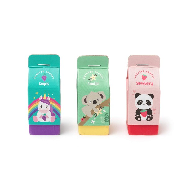 Legami - Yummy Yummy Set of 3 Scented Erasers 2.7 x 6 cm with Grape, Strawberry and Vanilla Scent for Precise Erasing