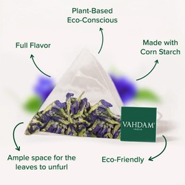 VAHDAM, Butterfly Pea Flower Tea Bags (15 Pyramid Tea Bags) Vegan, Non-GMO | Delicate & Earthy | Direct From Source - Plant Based Biodegradable Tea Bags | Brew Iced Tea, Cooking, Mocktails & Cocktails