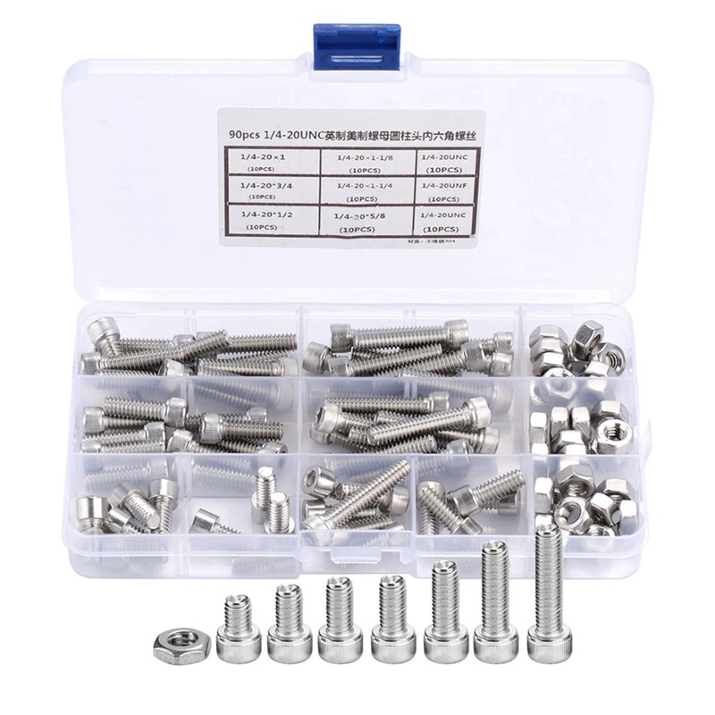 Head Imperial Bolts 90pcs 1/4-20UNC Stainless Steel Hex Socket Head