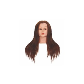 Cabezote de Maniquí Letmex: Cabello Natural Castaño Sintetico Oscuro de 24 pulgadas de Largo. Ideal para el entrenamiento de peluquería.Color del cabello: Castaño medio. Incluye basepara fijar a mesa. Letmex
