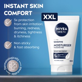NIVEA MEN Sensitive Facial Moisturiser XXL (100ml), 24H Hydration Moisturiser for Men, Hydrating Face Cream for Sensitive Skin with Chamomile Extract