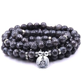 Self-Discovery Natural 108 Mala Beads Bracelet Necklace Meditation Jewelry with Yoga Charm (Labradorite)