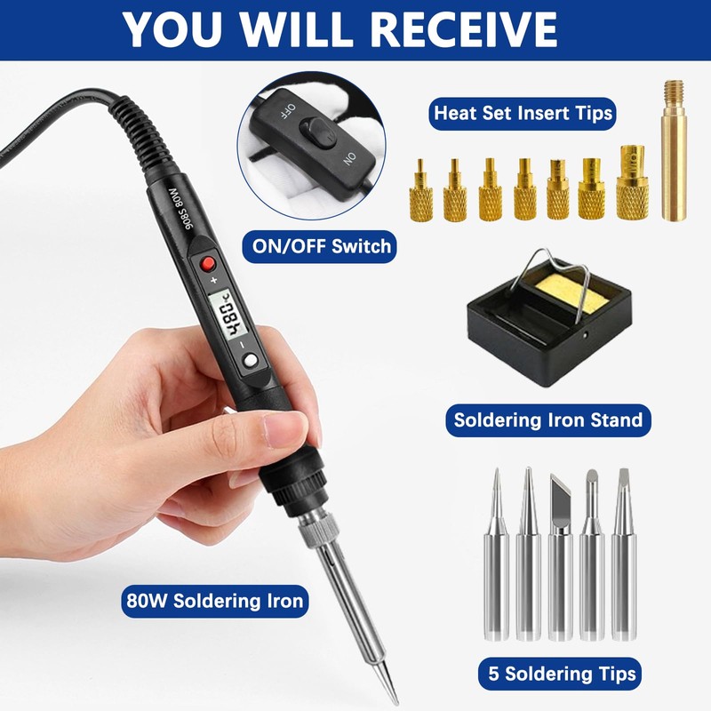 Soldering Iron Heat Set Insert Tool, 80W 110V LCD Digital