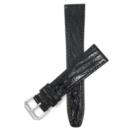 Bandini Extra Long (XL) 18mm Italian Leather Watch Band Strap - Black - Semi-Glossy - Slim