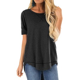 JomeDesign Summer Tops for Women Short Sleeve Side Split Casual Loose Tunic Top Black X-Large