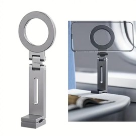 Airplane Phone Holder for Travel, Magnetic Airplane Travel MagSafe Accessories Essentials, Universal Handsfree Phone Mount for Flying with 360° Rotation, Home/Office/Kitchen Phone Holder (Gray)