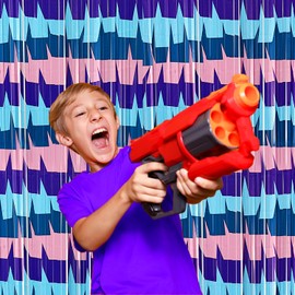 Video Game Birthday Decorations Backdrops, 2 Pack Llama Blue and Purple Tinsel Foil Fringe Curtains Photo Booth Props Streamers for Gamer Fans Party Supplies Decor