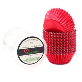 Mombake Standard Red Foil Cupcake Cases Muffin Baking Cups for Party and More, 200-Count