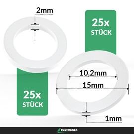 RAVENBOLD Fitting Rings for Room Doors [Practical Set of 50: 25 x 1 mm & 25 x 2 mm Ring Thickness / 10.2 mm Diameter] - For All Room Doors - Extra Sturdy Plastic - Washers Door Hinge