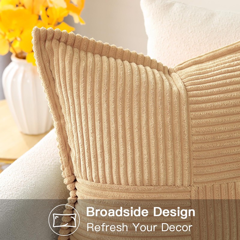 OTOSTAR Striped Corduroy Throw Pillow Covers with Splicing Super Soft