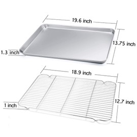 TeamFar Baking Sheet with Cooling Rack, Stainless Steel Half Size Cookie Sheet Pan and Baking Rack Set, 20’’×14’’×1’’, Non Toxic & Rust Free, Thick & Heavy Duty, Mirror Finish & Dishwasher Safe