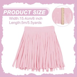 DELORIGIN 5.4 Yards 6" Wide Fringe Tassel Trim Trimmings of Suede Tassel Pink Velvet Tassel Trims Ribbon Faux Suede Leather Fringe for DIY Sewing Craft Edge Garment Curtains Bag Hem Accessories