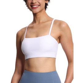 THE GYM PEOPLE - Sujetadores deportivos ajustables con tirantes delgados para mujer, sin varillas y acolchado extraíble, Blanco, M