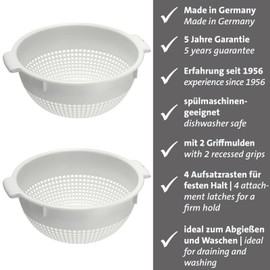 Westmark Colander - Two large colanders with 2 recessed grips and 4 attachment catches for washing and draining - white, plastic, diameter 24 cm