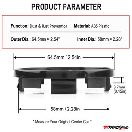 RhinoTuning Set of 4 Wheel Hub Caps for Hub Caps OD 64.5 mm ID 58 mm, Black Wheel Hub Cover Suitable for 1LB74TRMA 1LB74DX8AB 1LB74TRMAA BR3Z-1130-B, 1999 Tercel 2005-2014 Mustang Wheel Centre Caps