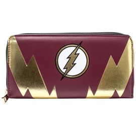 DC The Flash Gold Lightning Bolt Emblem Purse Clutch Coin Pocket & Card Holder, Red