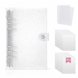 zenoco Seal Book, Transparent Binder for Girls, A6, 6 Holes, Removable, Seal Storage, Thick, with Mat (20 Refills, Single Lock, Glitter, Silver)
