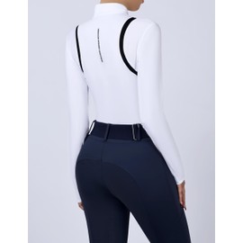 Harrison Howard Horse Riding Shirts w/Ventilation Underarms Inner Arms Shirts for Women Horse Riding Top 1/4 Zip Design White M