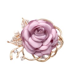 Crystal Rose Flower Brooch Pearl Corsage Collar Breast Pin Vintage Rhinestone Vintage Badge Coat Suit Skirt Studs Accessories for Women Girls (Purple)