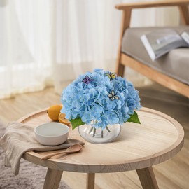 Leftover Hydrangea Artificial Flowers with Vase,Blue Real Touch Hydrangea Flowers with Butterfly,Faux Hydrangea Flowers for Floral Centerpieces for Tables,Home Decor,Wedding Decor,Coffee Table Decor