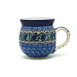 Polish Pottery Mug - 11 oz. Bubble - Peacock Feather