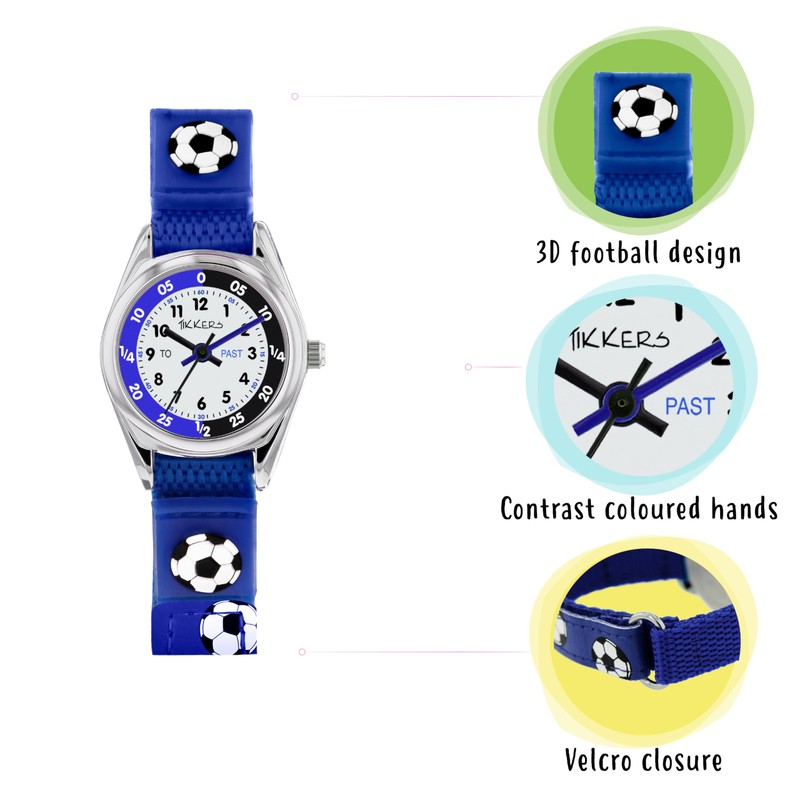 Tikkers Boys Blue Canvas Rip Strap Time Teacher Football Watch