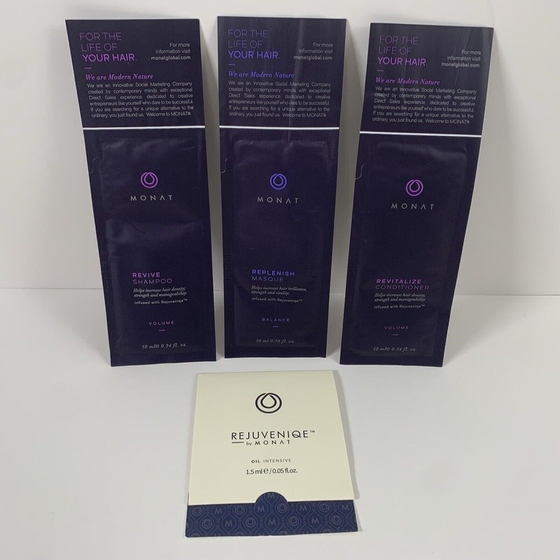 Monat Sample Kit Set Shampoo Conditioner Rejuveniqe Oil Replenish Masque