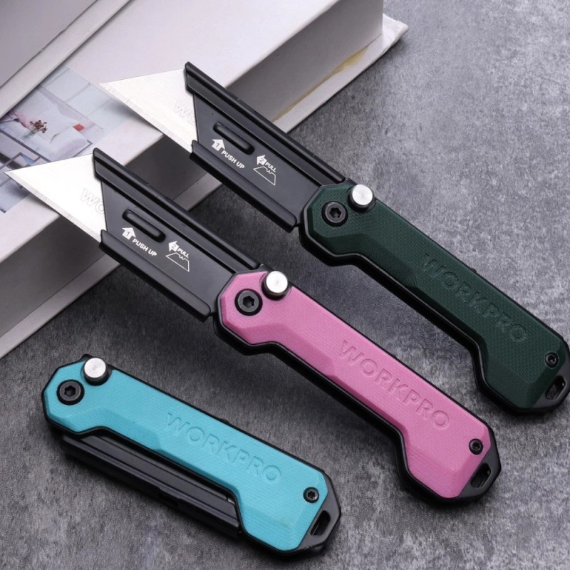 WORKPRO 3-Pack Folding Utility Knife Compact EDC Box Cutter with
