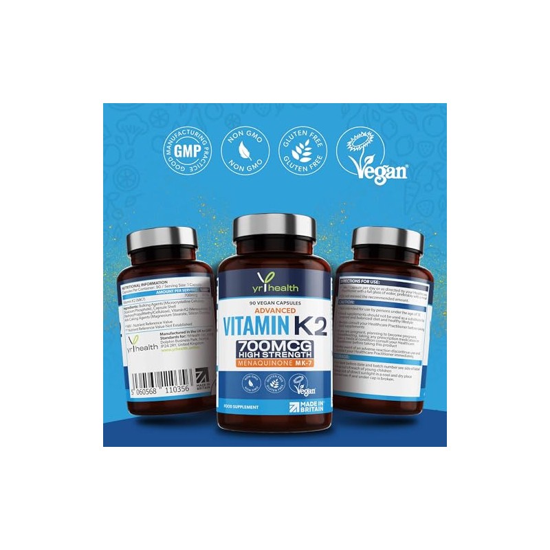 Vitamin K2 MK7 700mcg - 90 Vegan Capsules - High