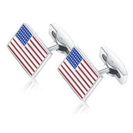 HONEY BEAR Cufflinks American USA Flag for Mens Business Wedding Gift (Rectangle)