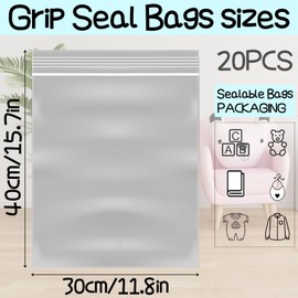 HIGA-JKL Resealable Clear Plastic Ziplock,Clothing Storage,Large Resealable Clear Plastic,Grip Seal Bags,Press Seal Bags,20Pcs （No Hole）