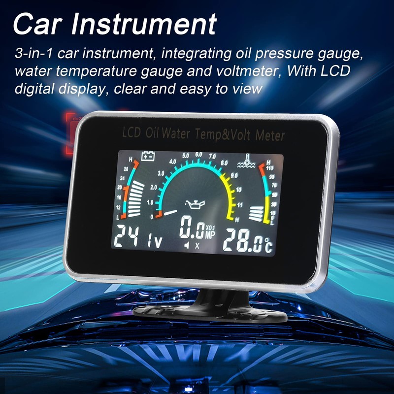 Domary 3-in-1 Car LCD Meter Digital Oil Pressure Voltage Water