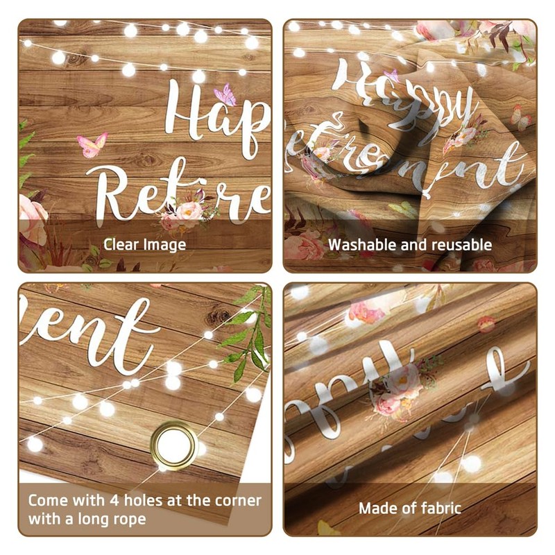 Lofaris Rustic Retirement Banner Backdrop for Women Pink Floral Happy