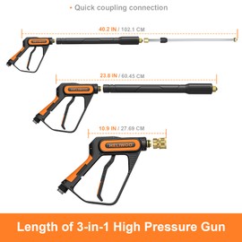 Heliwoo Pressure Washer Gun 5000PSI, 40 Inch with 3/8" Swivel Plug & M22-14/15mm Fitting & 5 Nozzle Tips, Power Washing Gun with Wand Extension for Foam Cannon Car Wash