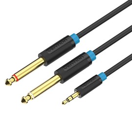 VENTION 1/8 to 1/4 Audio Cable, 6.35mm TRS to Dual 3.5mm TS Mono Y- Splitter Audio Cable,Male to Male 3.5mm Audio Cable Extension for Guitar Amplifier, Speaker, Headphone, Home Theater System 6.5ft