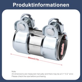 BSTDAYEVER Exhaust Clamp Pipe Connector Stainless Steel Exhaust Connector 55 x 95 mm Universal Exhaust Clamp Double Clamp Car Exhaust Pipe Clamp Silencer Band Clamp