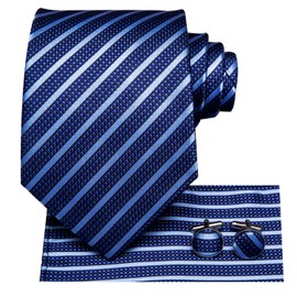 Hi-Tie Men Ties Wedding Formal Tie Sets Handkerchief Cufflinks Silk Necktie for Men,Blue Stripe