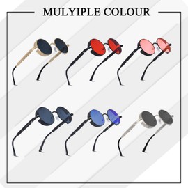 besbomig Sunglasses Women Men Retro Round Steampunk Glasses UV400 Protection Polarised Hippie Festive Party Glasses Fancy Dress Glasses Outdoor Activities Fashion Accessory, Black frame & blue lens