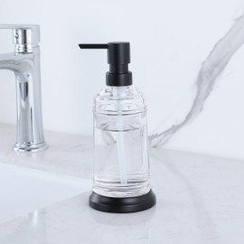Indecor Home Clear Glass Soap Pump Dispenser with Metal Base, Refillable Soap Dispenser for Bathroom, Kitchen, and Countertop, Durable Modern Design, Matte Black