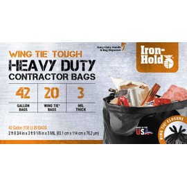 Iron-Hold® 42 Gallon, 3 Mil Contractor Trash Bags - Heavy Duty Industrial Strength, 20 ct, Black (1416605)