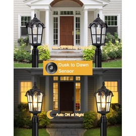 Slypadan Dusk to Dawn Outdoor Post Lights,Black Waterproof Lamp Post Light Fixture, Aluminum Lamp Posts Outdoor Lighting Pole Lantern for Outside Yard Patio Pathway Garden Deck, Hard Wired