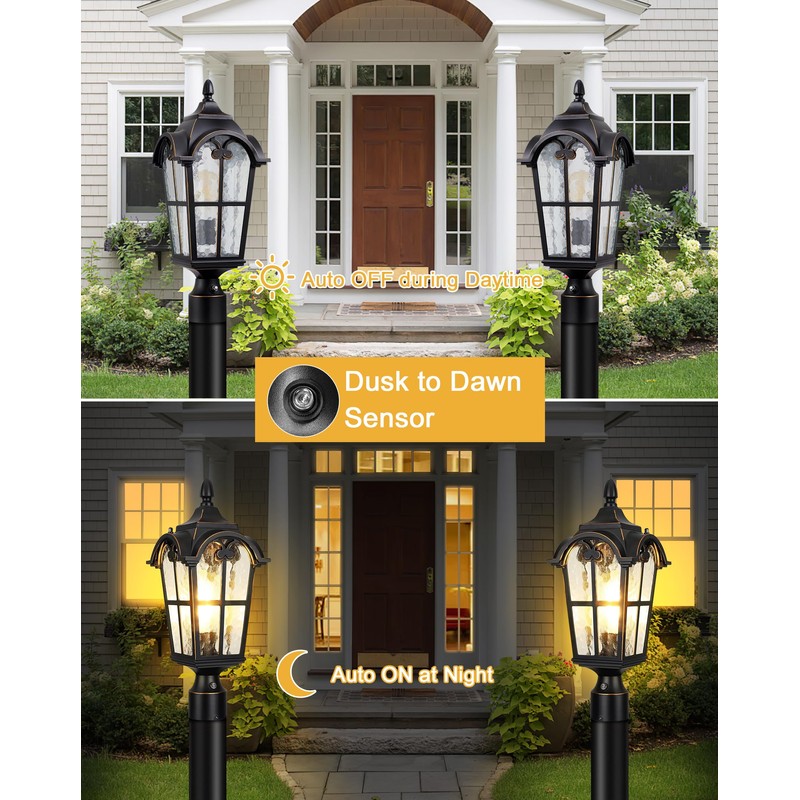 Slypadan Dusk to Dawn Outdoor Post Lights,Black Waterproof Lamp Post