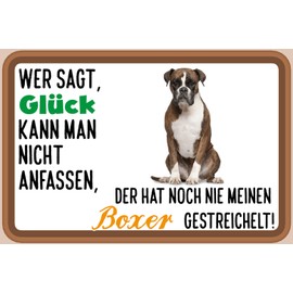 Ontrada Wooden Sign 12 x 18 cm Glück nicht anfassen Boxer Dog Wooden Sign