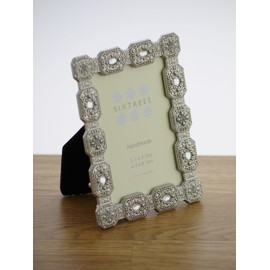 Antique Vintage and Shabby Chic Style silver metal photo frame with beads and crystals for a 3.5" x 2.5" (64 x 89mm) picture -Sarah by Sixtrees