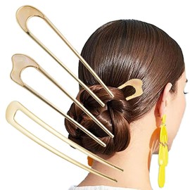 Paquete de 3 horquillas en forma de U para el pelo francés, horquillas para el pelo Chignon Gold para mujeres