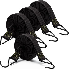 Bungee Cord with Hooks, 200 cm Long Rubber Luggage Tensioning Ropes with Metal Hooks, Pack of 4, Extra Strong Flat Black Rubber Ropes, Tension Straps, Expander Wide for Bicycle, Motorcycle,