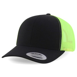 Trendy Apparel Shop Flexfit Oversize XXL Structured Blank 6 Panel Retro Trucker Mesh Cap - Black Neon Green