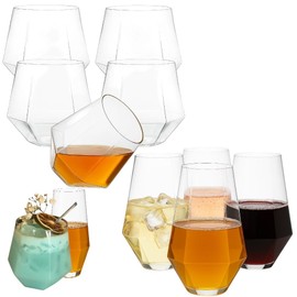 Oojami 48 Pack Diamond Clear Unbreakable Stemless Plastic Glasses 24 9oz Stemless Champagne Flutes & 24 12oz Cups BPA-Free, Disposable, Shatterproof Drinkware for Weddings, Bars, Events, and Parties